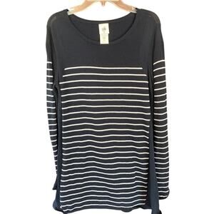 CABI Navy Blue Gray Striped Long Sleeve Pullover Thin Knit Top Size M